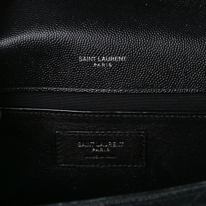 Saint Laurent Grain De Poudre Textured Mixed Matelasse Triquilt Medium Monogram Satchel Black 6 of 8