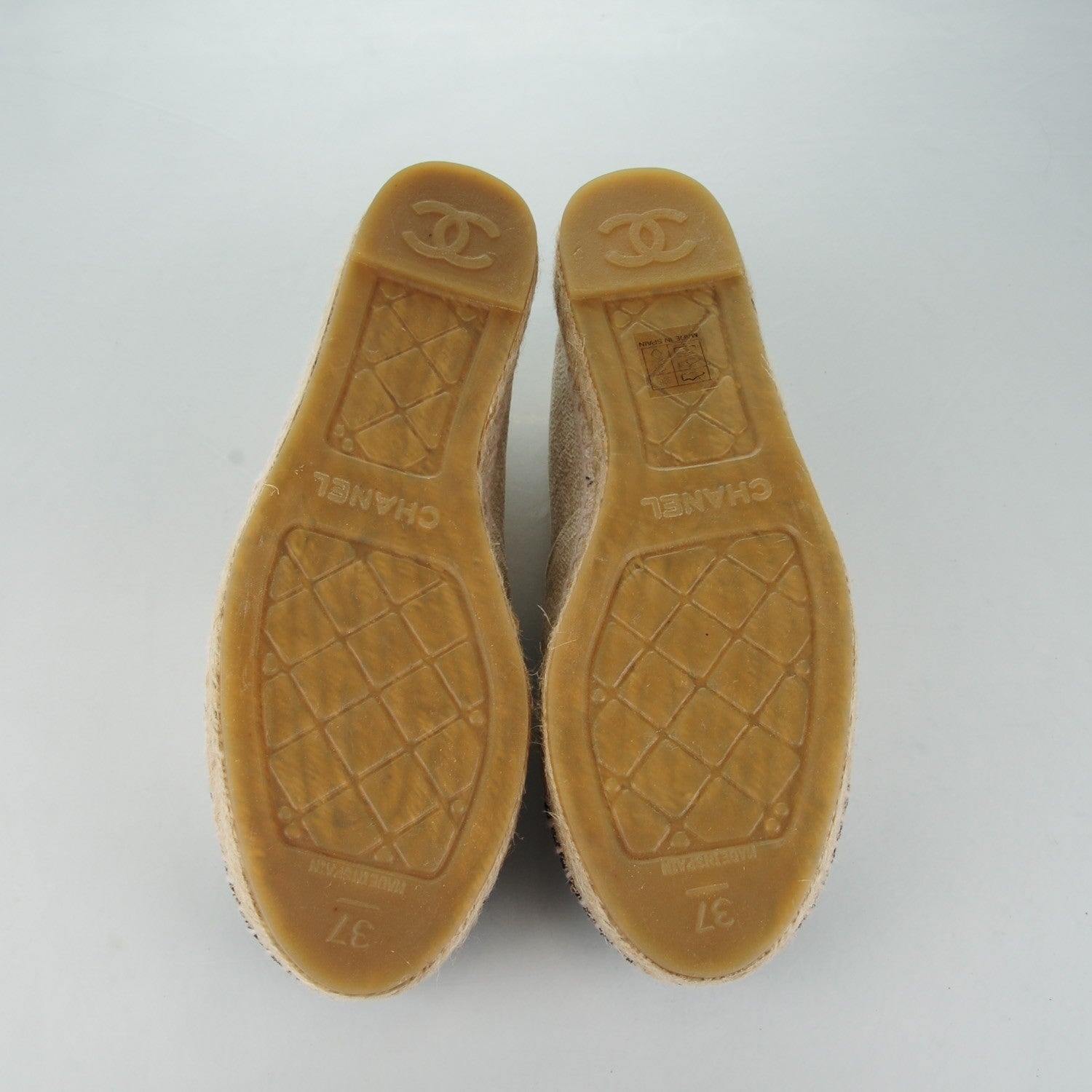 Chanel Toile Sequin CC Espadrilles 37 Beige Black 5 of 9