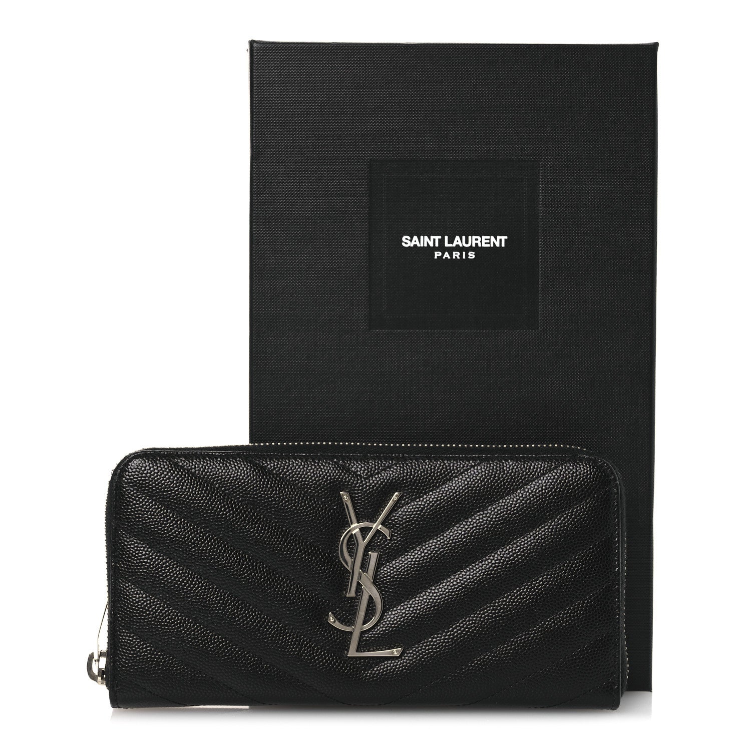 Saint Laurent Grain De Poudre Matelasse Chevron Monogram Zip Around Wallet Black 8 of 8