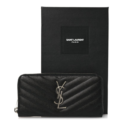 Saint Laurent Grain De Poudre Matelasse Chevron Monogram Zip Around Wallet Black 8 of 8