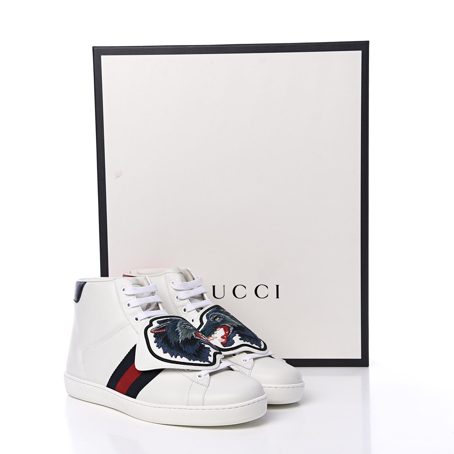 Calfskin Web Wolf Removable Patches Mens Ace High Top Sneakers 8.5 White