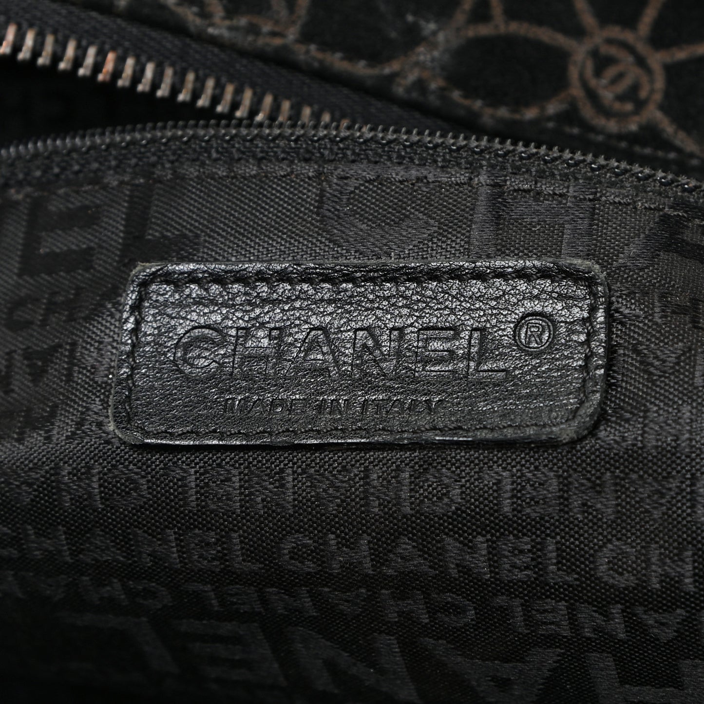Velvet Camellia Embossed Shoulder Bag Black