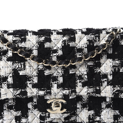Chanel Tweed Quilted Medium Double Flap Black Ecru White 12 of 12