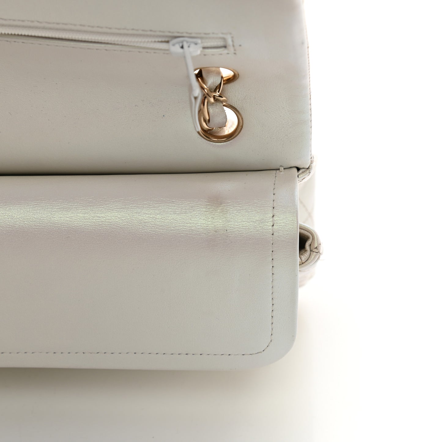 Iridescent Calfskin Quilted Medium Double Flap White