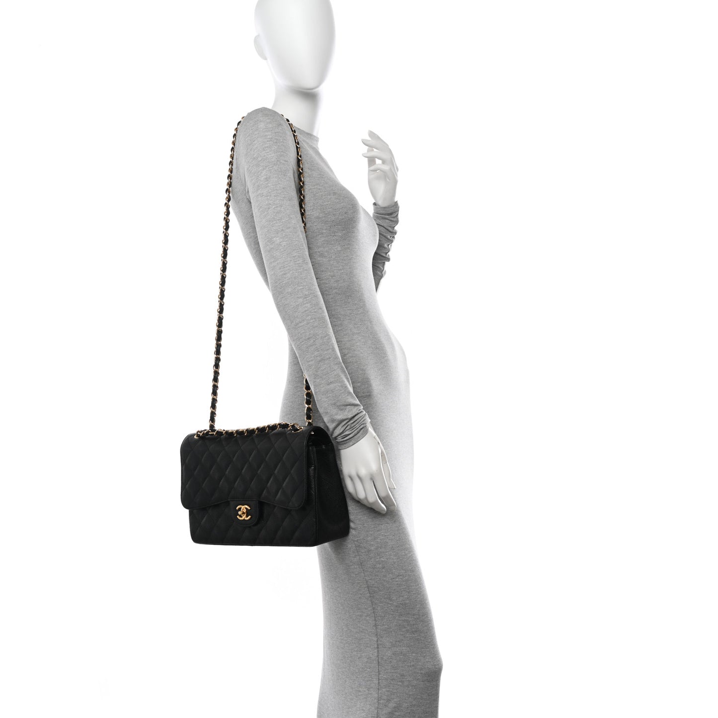 Caviar Quilted Jumbo Double Flap Black