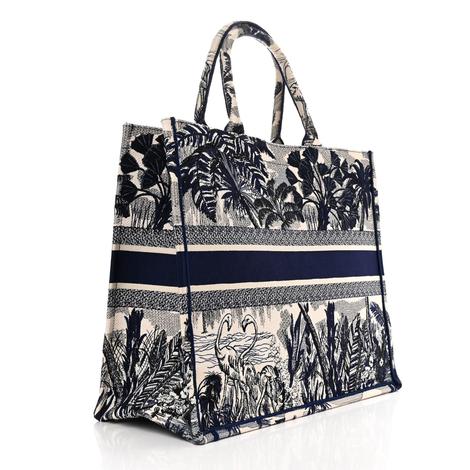 Christian Dior Canvas Embroidered Large Palm Tree Toile De Jouy Book Tote Blue 3 of 11