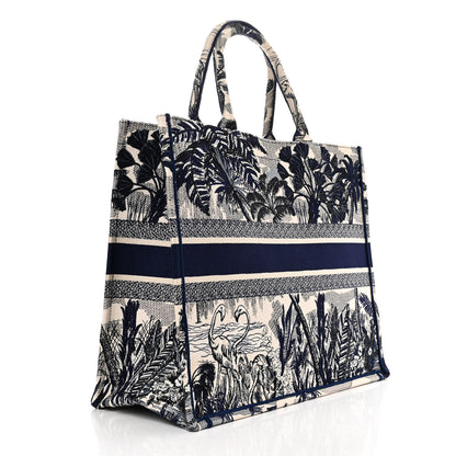 Christian Dior Canvas Embroidered Large Palm Tree Toile De Jouy Book Tote Blue 3 of 11