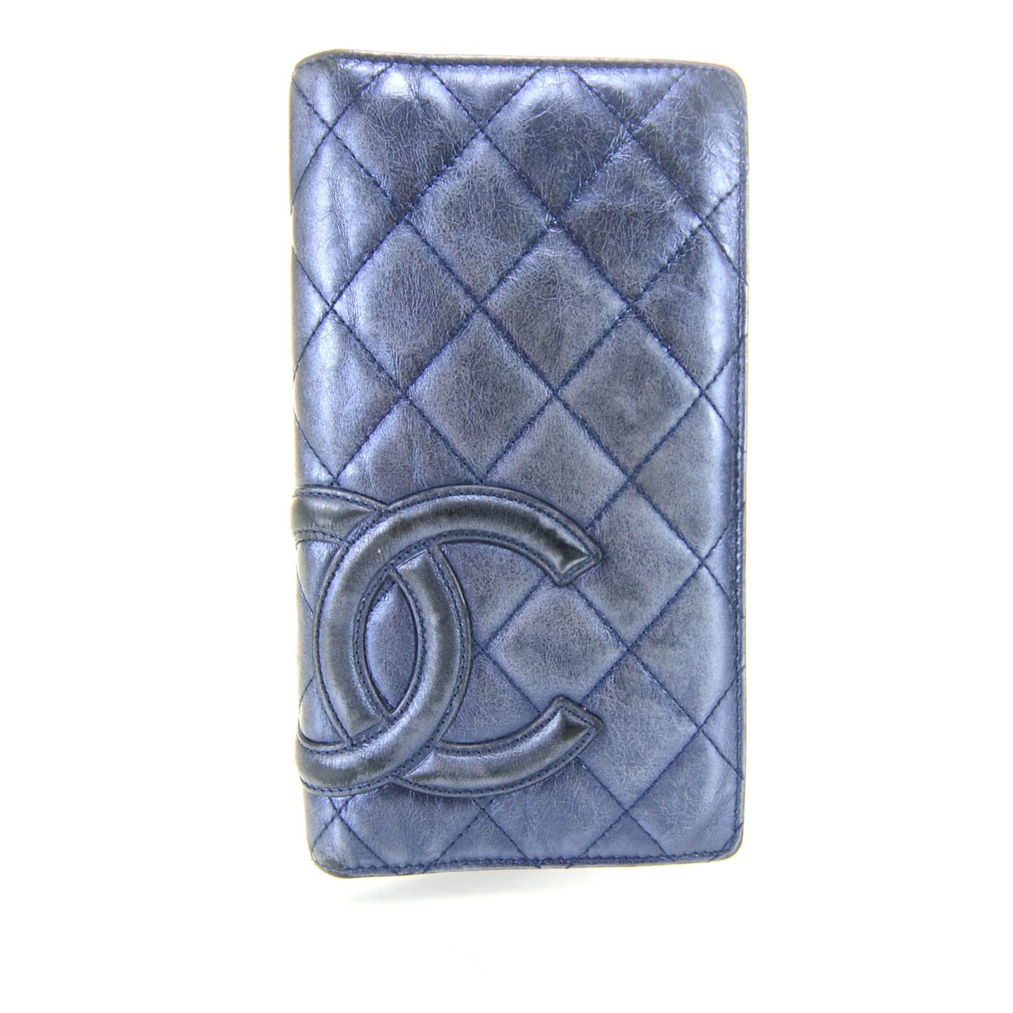 Metallic Calfskin Quilted Cambon Yen Wallet Blue