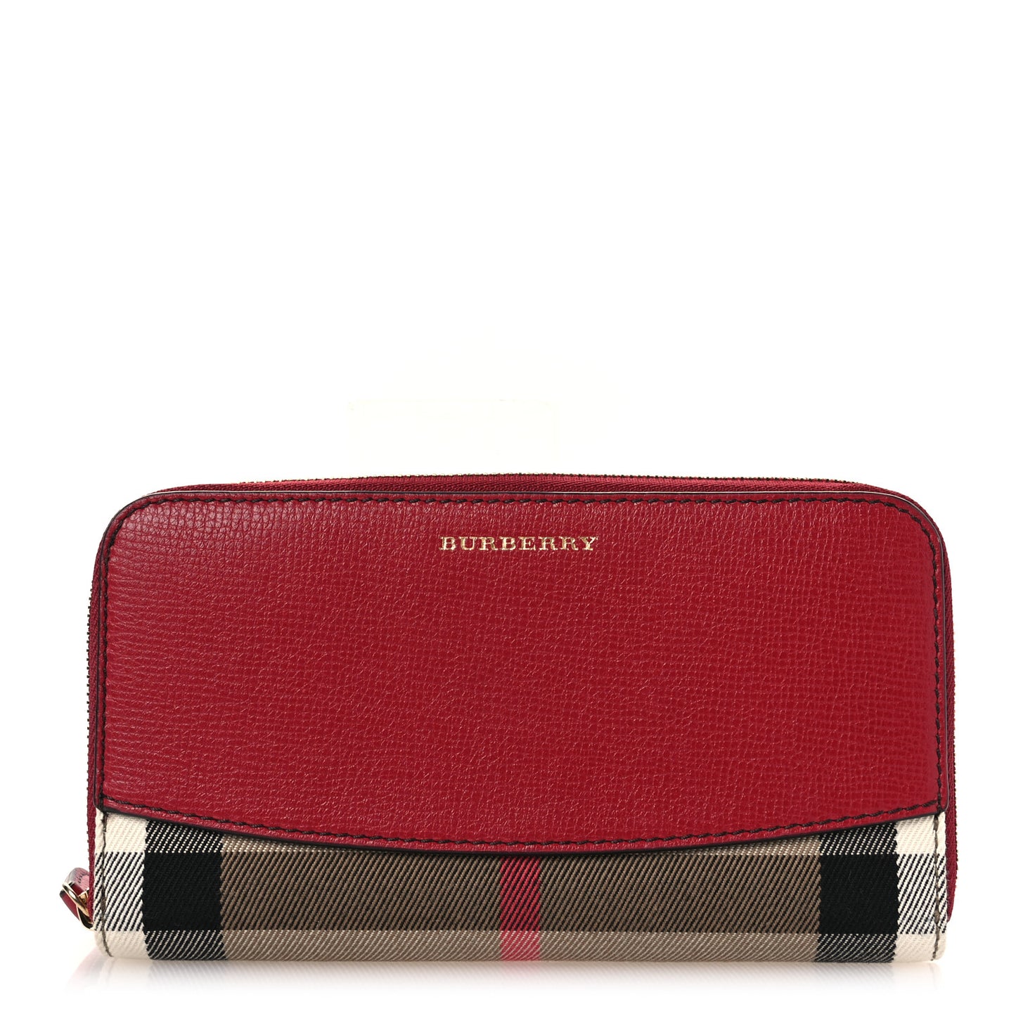 Grainy Calfskin House Check Elmore Zip Around Wallet Russet Red