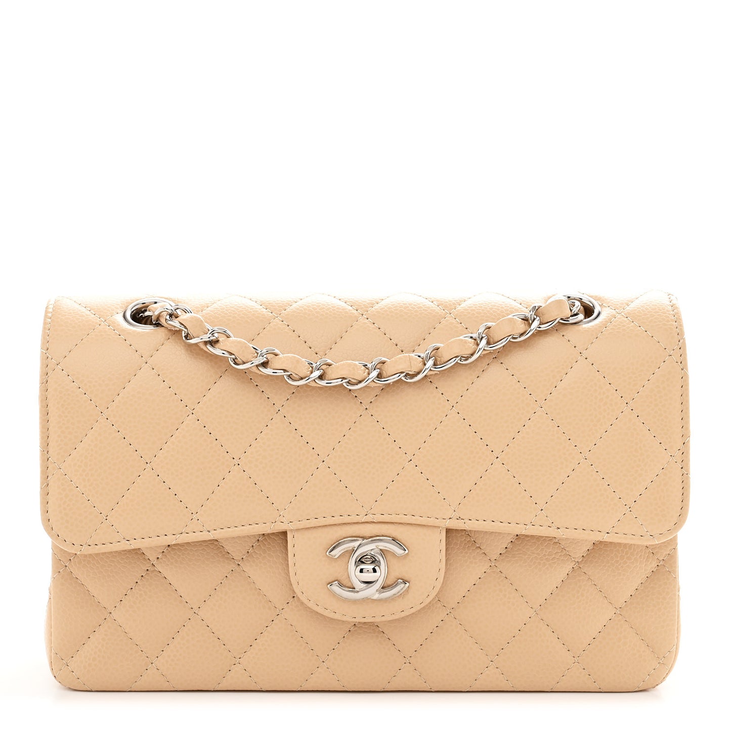 Caviar Quilted Small Double Flap Beige