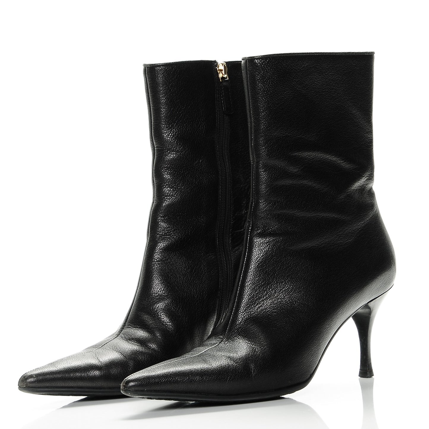 Leather Pointed Toe Ankle Booties 8 Black