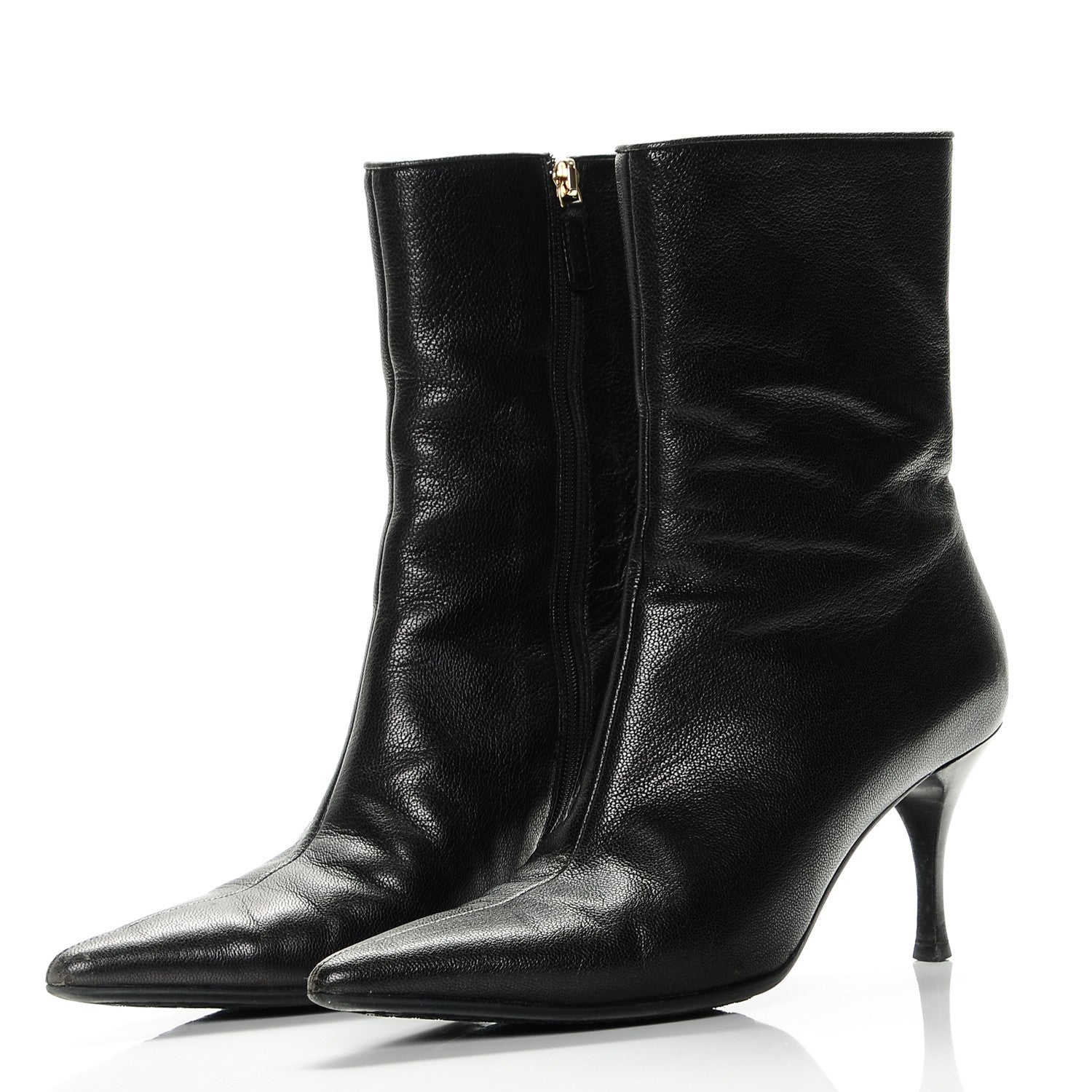 Gucci Leather Pointed Toe Ankle Booties 8 Black 3 of 9