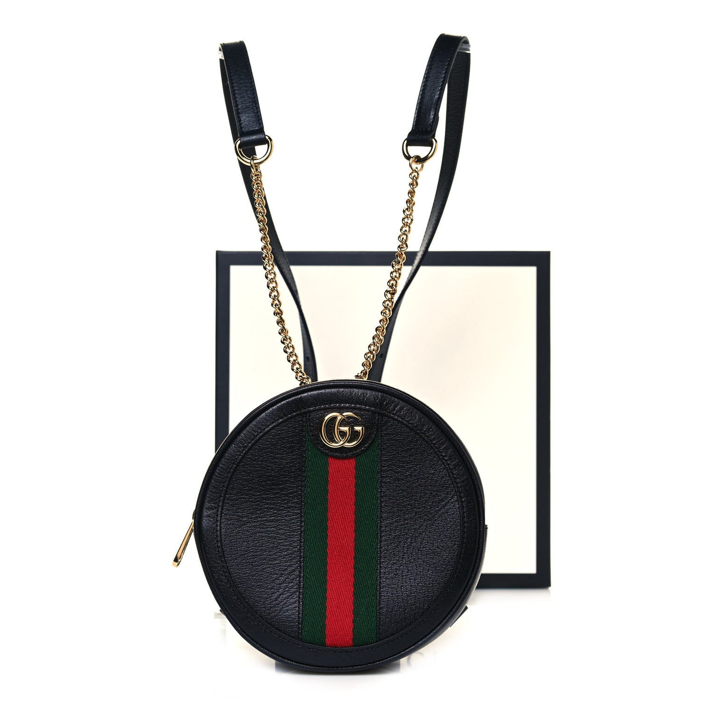 Grained Calfskin Web Mini Ophidia Round Backpack Black