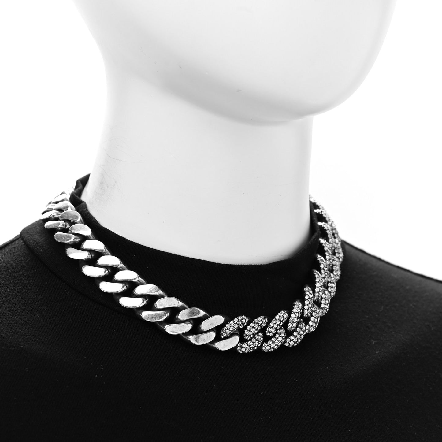 Crystal Curb Chain Necklace Oxidized Silver Oxidized Silver