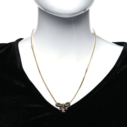 Chanel Metal Lambskin Chain CC Bow Necklace Black Gold 2 of 5