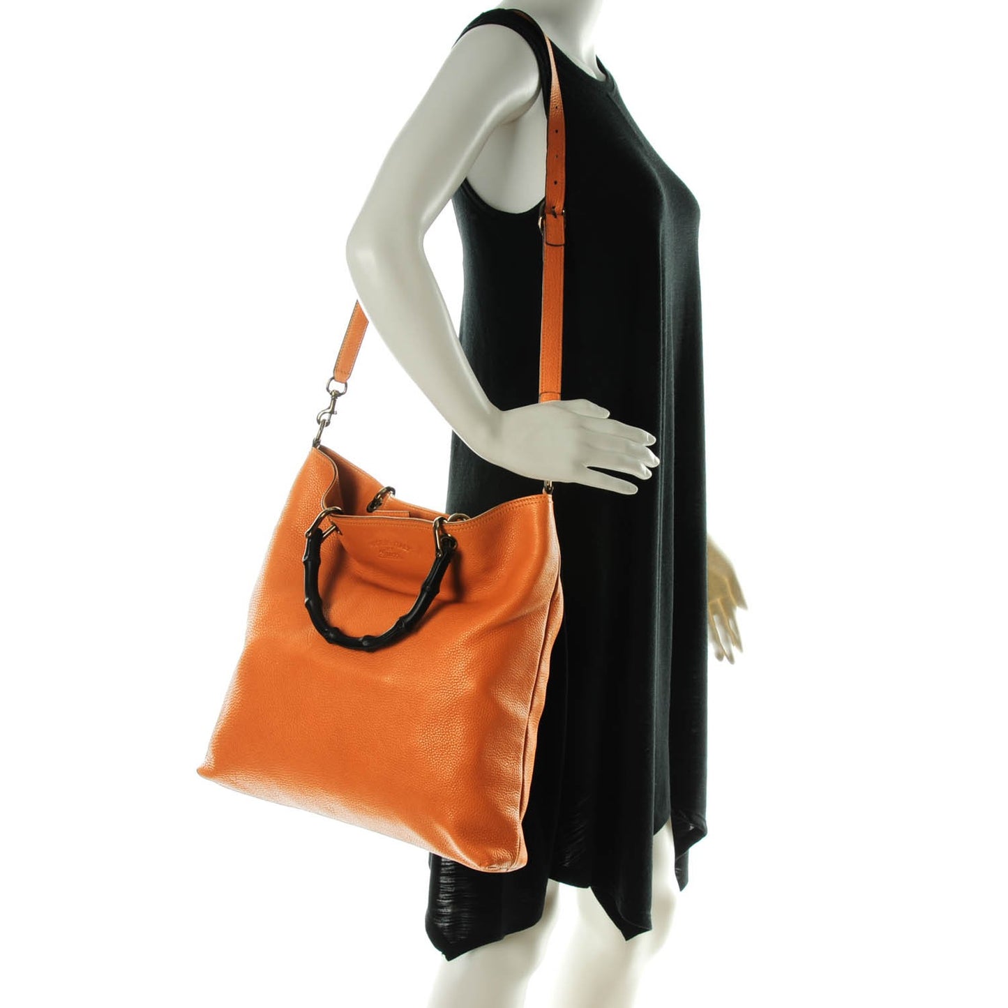 Pebbled Calfskin Bamboo Shopper Tote Orange