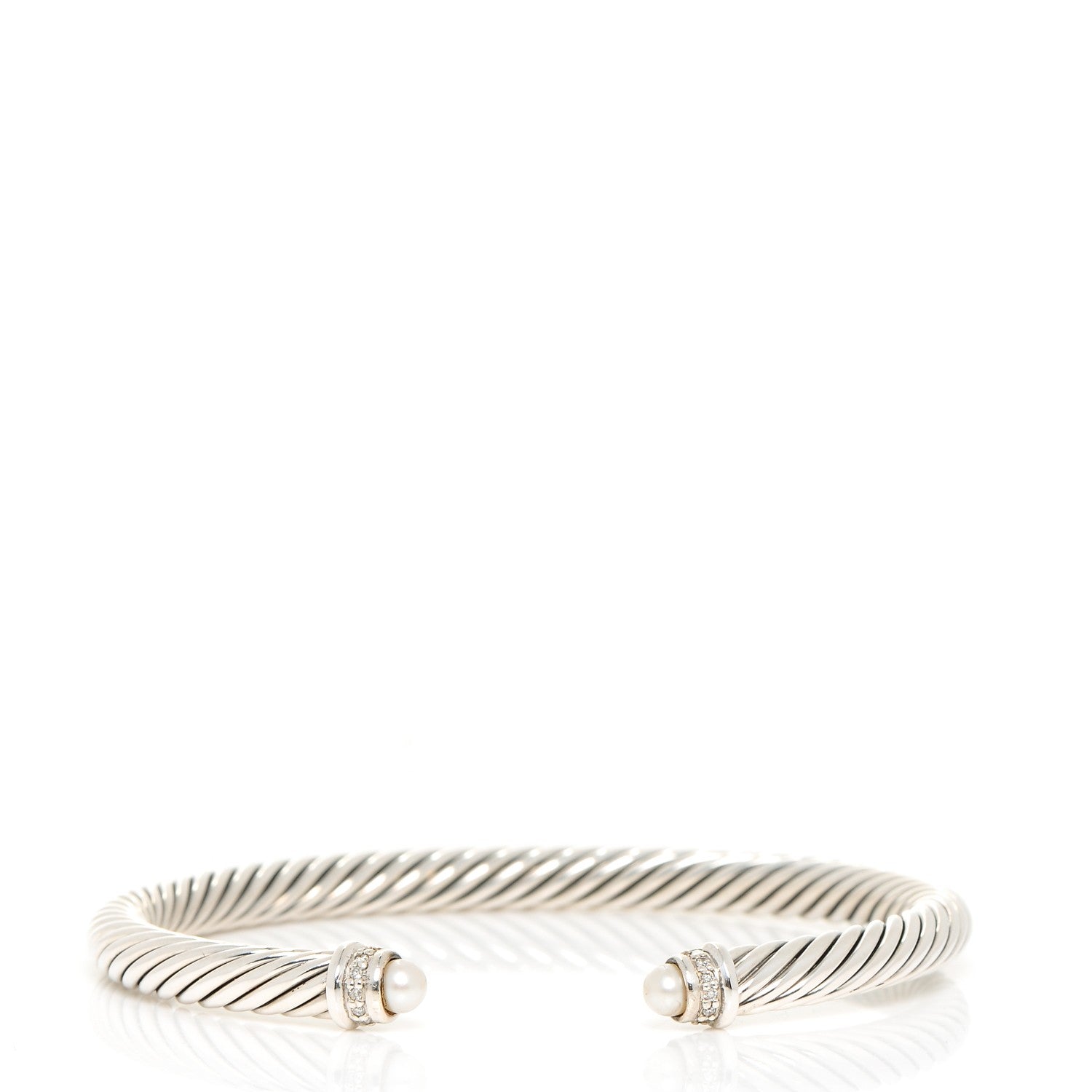 David Yurman Sterling Silver Diamond Pearl 5mm Cable Classics Bracelet 1 of 5