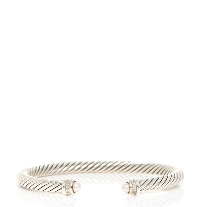 David Yurman Sterling Silver Diamond Pearl 5mm Cable Classics Bracelet 1 of 5