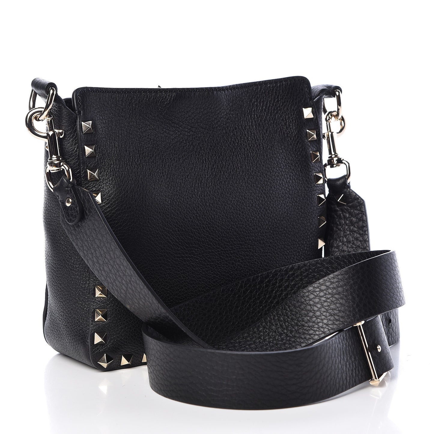 Pebbled Calfskin Mini Rockstud Flip-Lock Messenger Bag Black