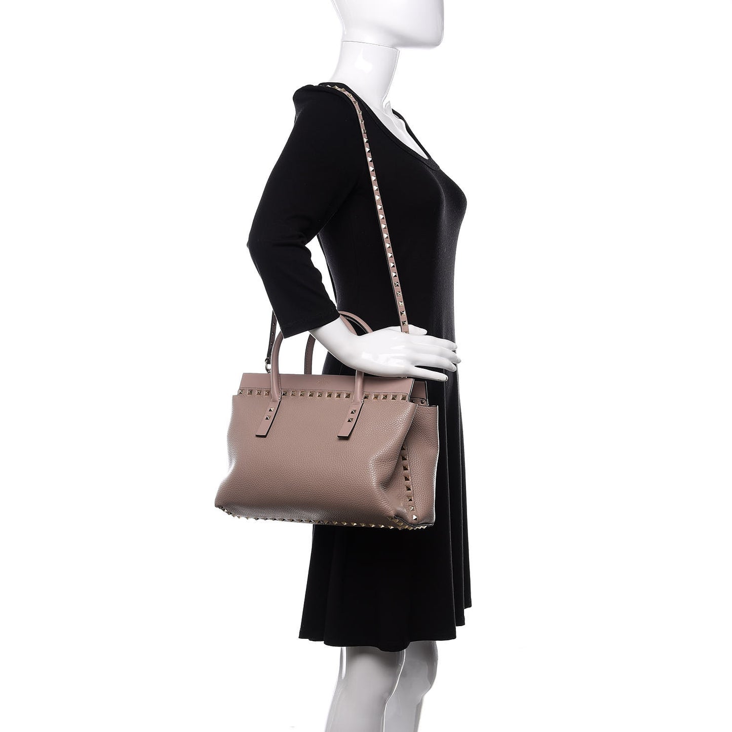 Grained Calfskin Rockstud Tote Poudre