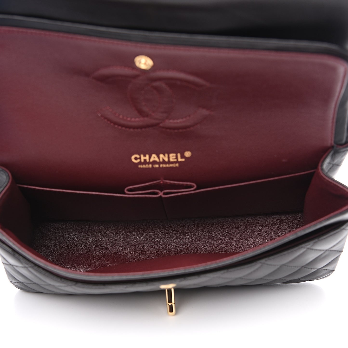 Lambskin Quilted Medium Double Flap Black