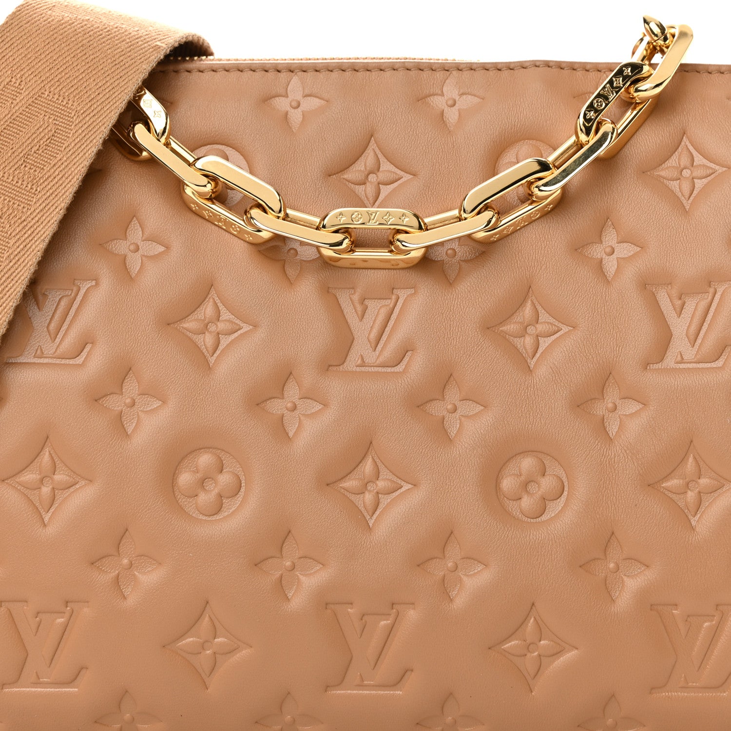 Louis Vuitton Lambskin Embossed Monogram Coussin PM Camel 8 of 12