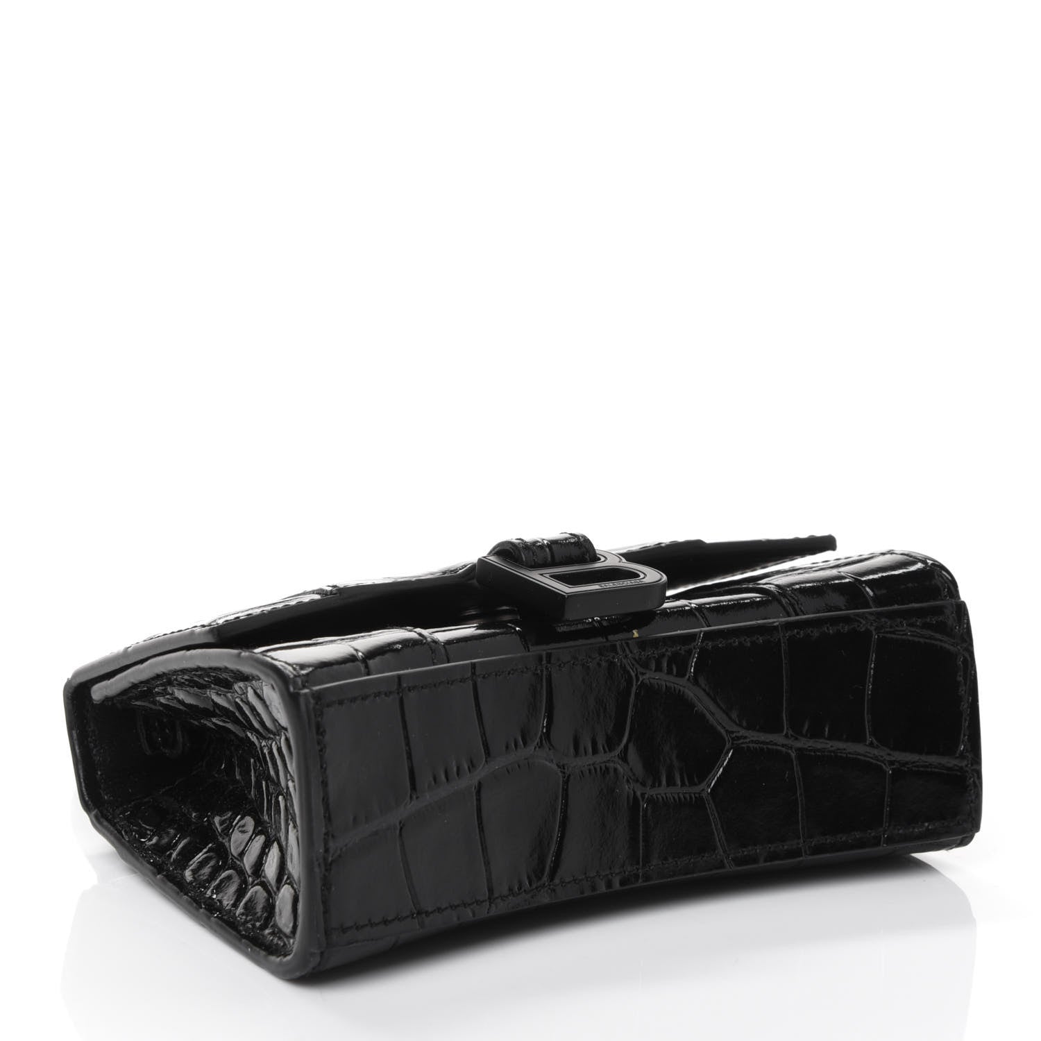 Balenciaga Shiny Calfskin Monochrome Crocodile Embossed Hourglass Top Handle Bag Mini Black 3 of 4