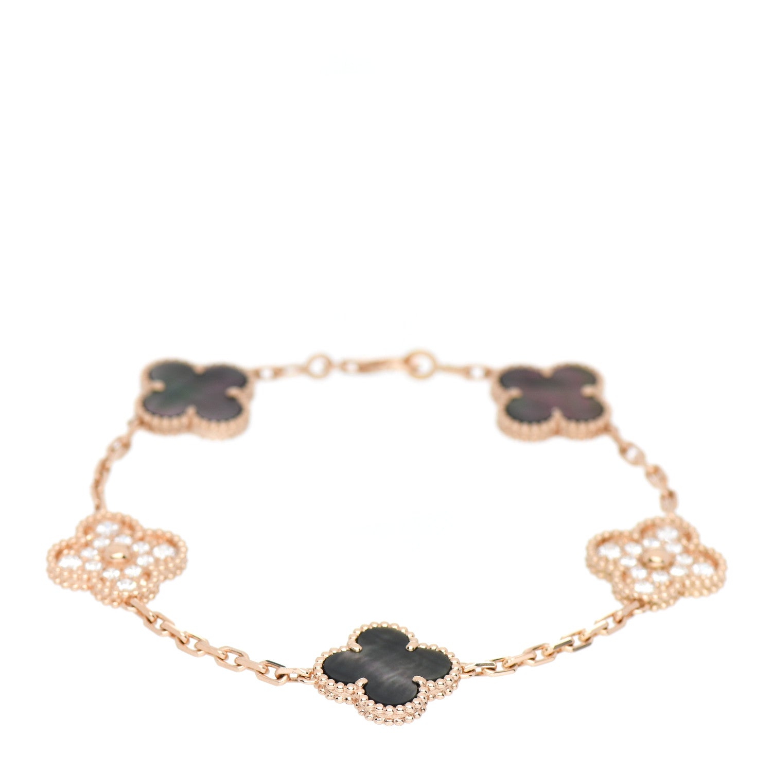 Van Cleef & Arpels 18K Rose Gold Diamond Gray Mother of Pearl 5 Motifs Vintage Alhambra Bracelet 1 of 5