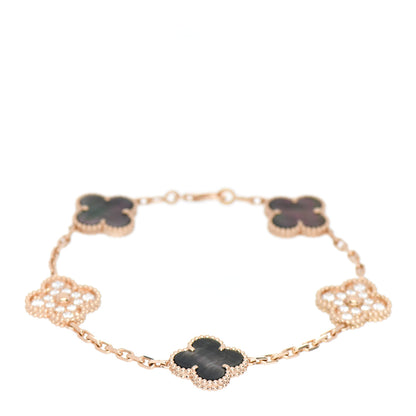 Van Cleef & Arpels 18K Rose Gold Diamond Gray Mother of Pearl 5 Motifs Vintage Alhambra Bracelet 1 of 5
