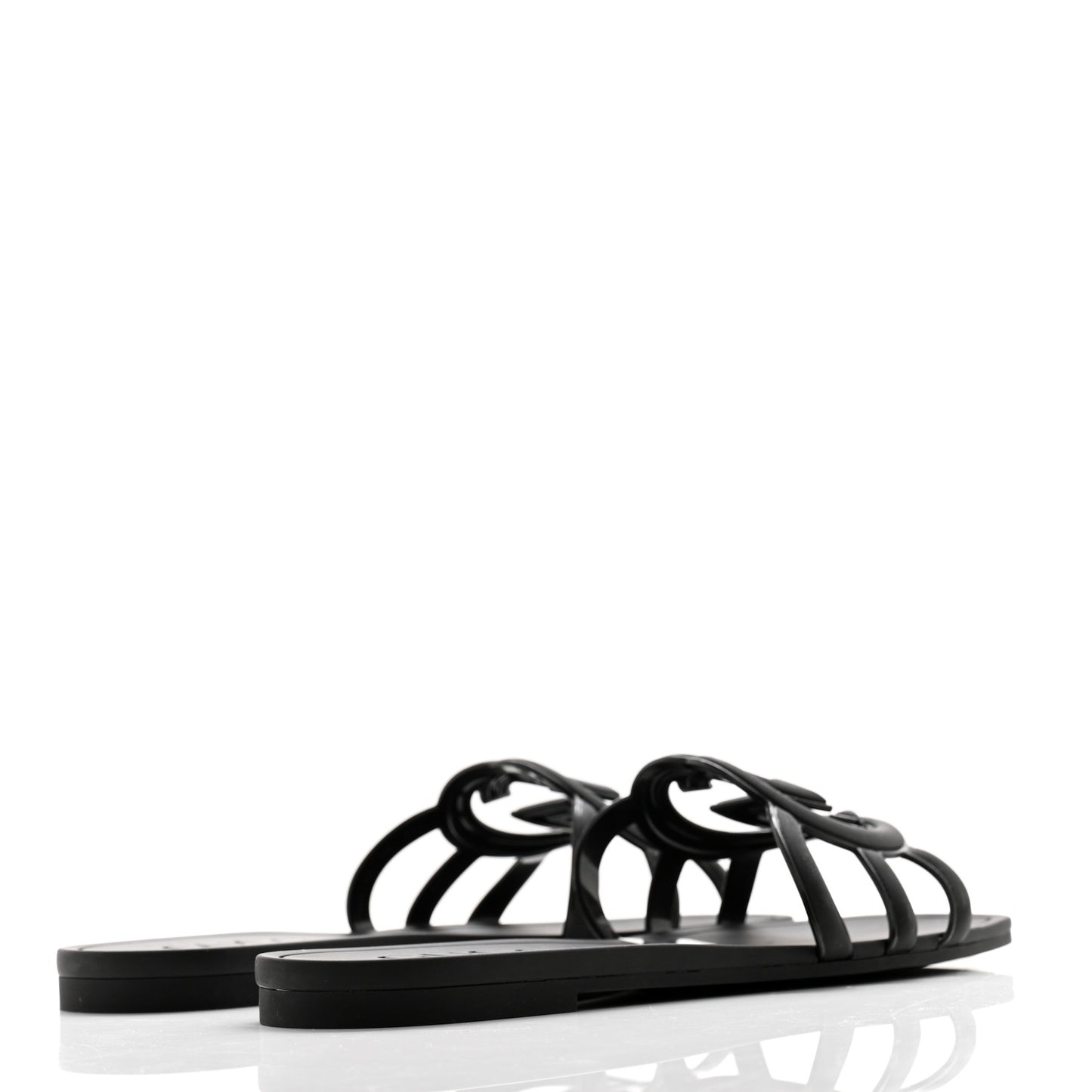 Rubber Womens Interlocking G Slide Sandals Black