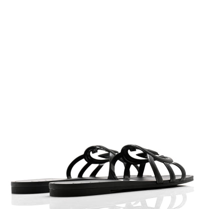 Gucci Rubber Womens Interlocking G Slide Sandals Black 4 of 9