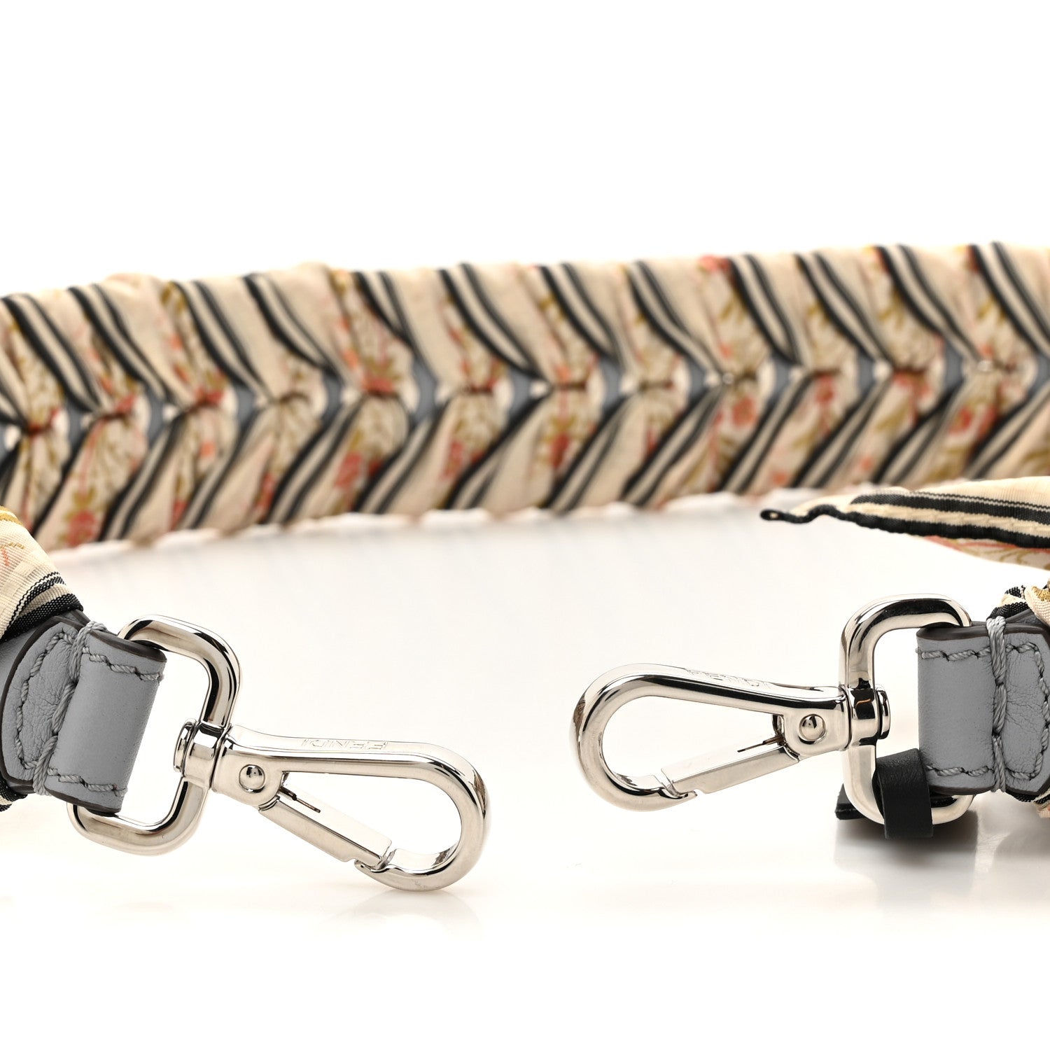Fendi Calfskin Ribbon Lace Up Floral Strap You Grey White 3 of 4