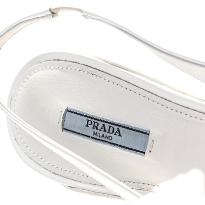 Prada Spazzolato Triangle Logo Pointed Toe 45mm Slingback Pumps 38.5 White 14 of 32