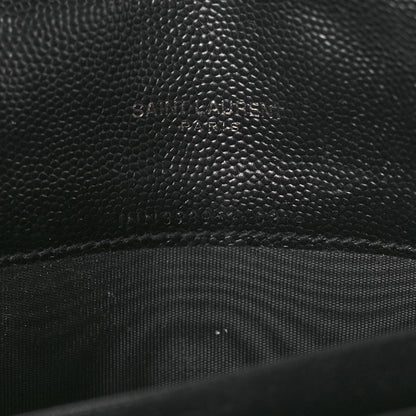 Saint Laurent Grain De Poudre Matelasse Chevron Monogram Monochrome Envelope Chain Wallet Black 7 of 11