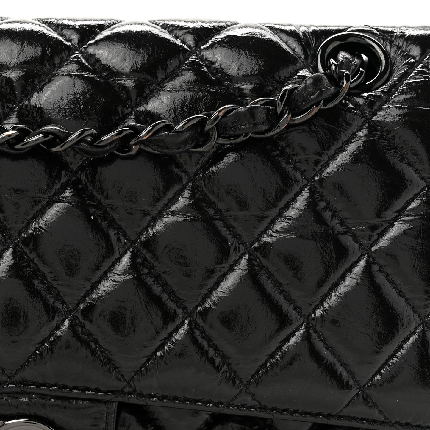 Shiny Crumpled Calfskin Quilted Medium Double Flap So Black