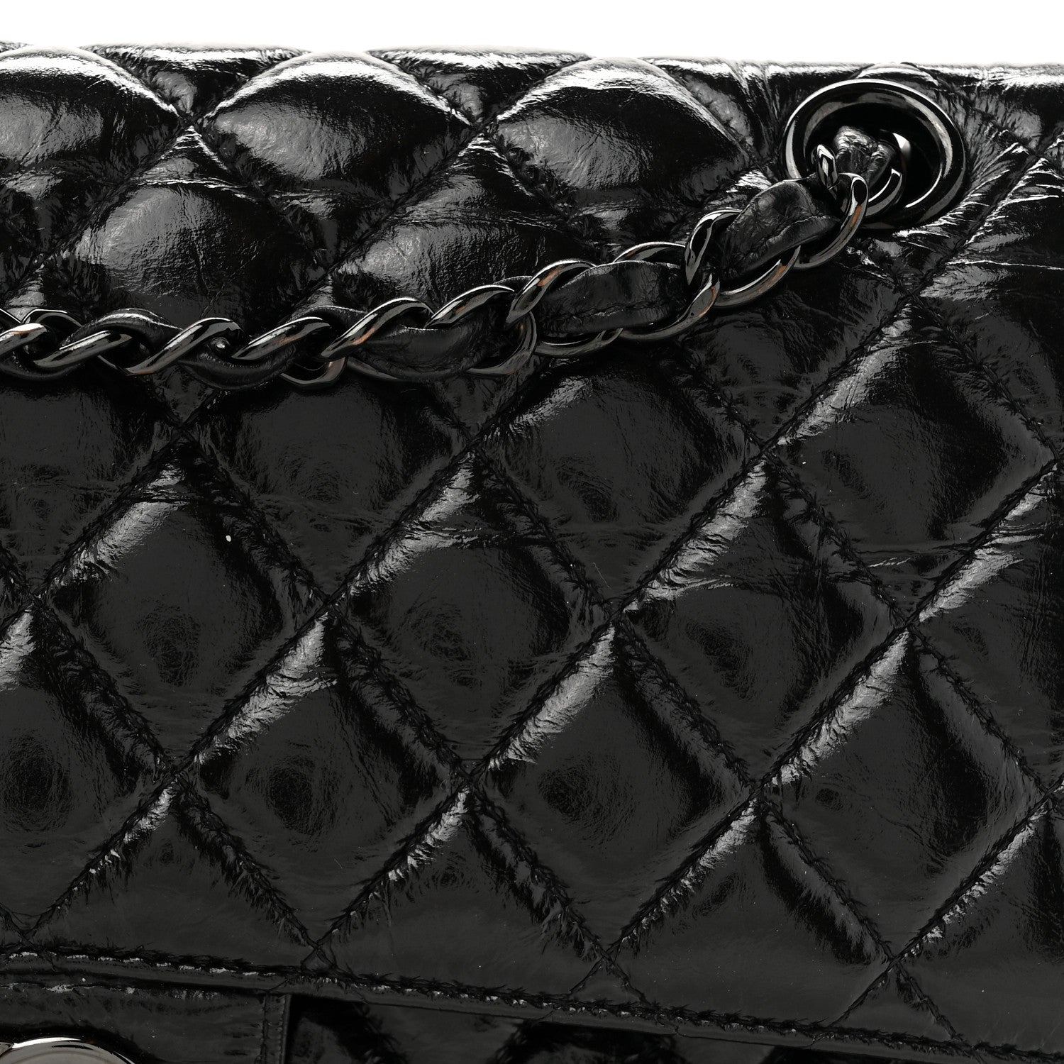 Chanel Shiny Crumpled Calfskin Quilted Medium Double Flap So Black 8 of 11