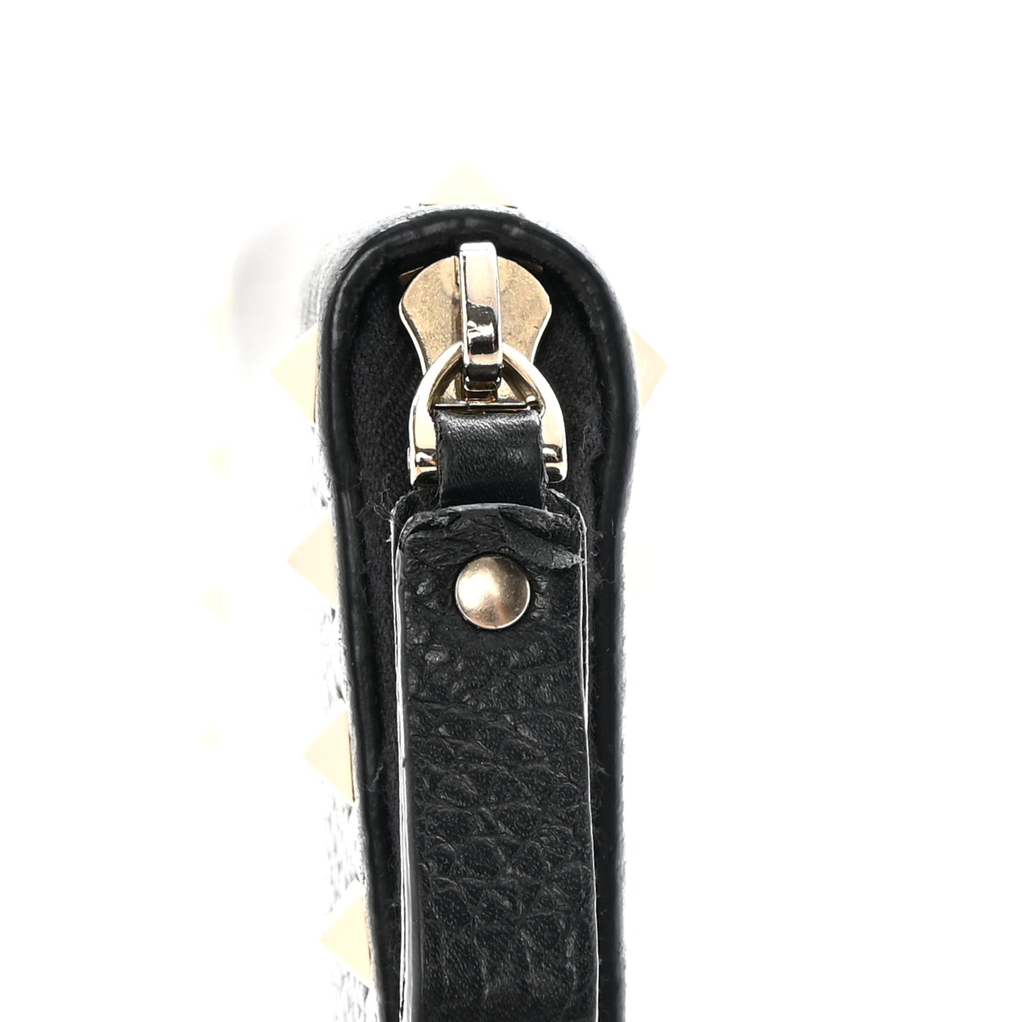 Calfskin Rockstud Zip Around Wallet Black