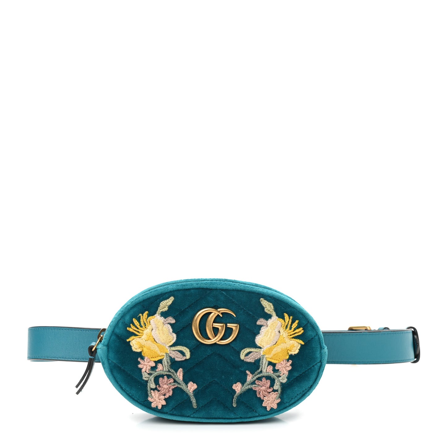 Velvet Matelasse Embroidered GG Marmont Belt Bag 85 34 Pavone Cyan