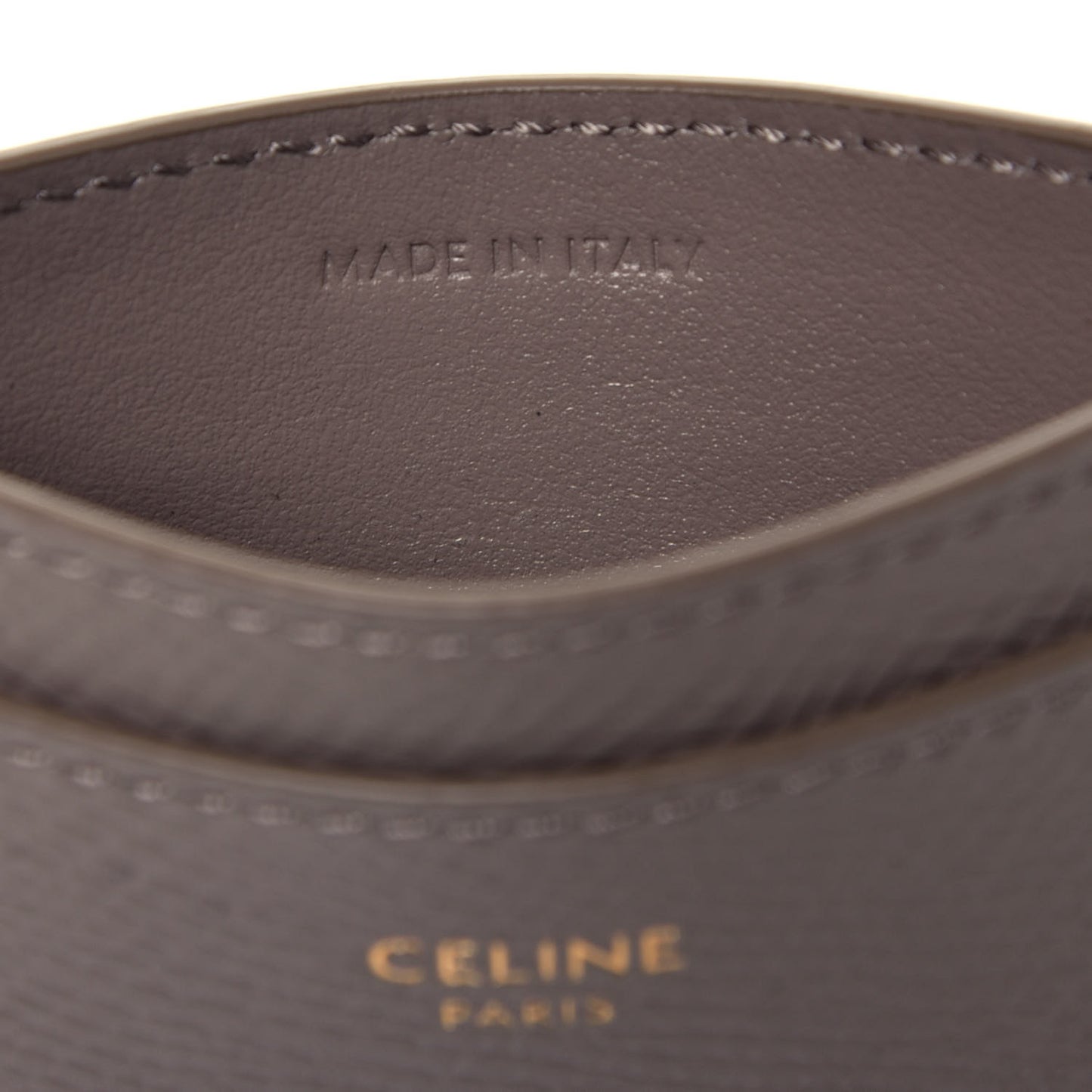 Grained Calfskin Card Holder Pebble
