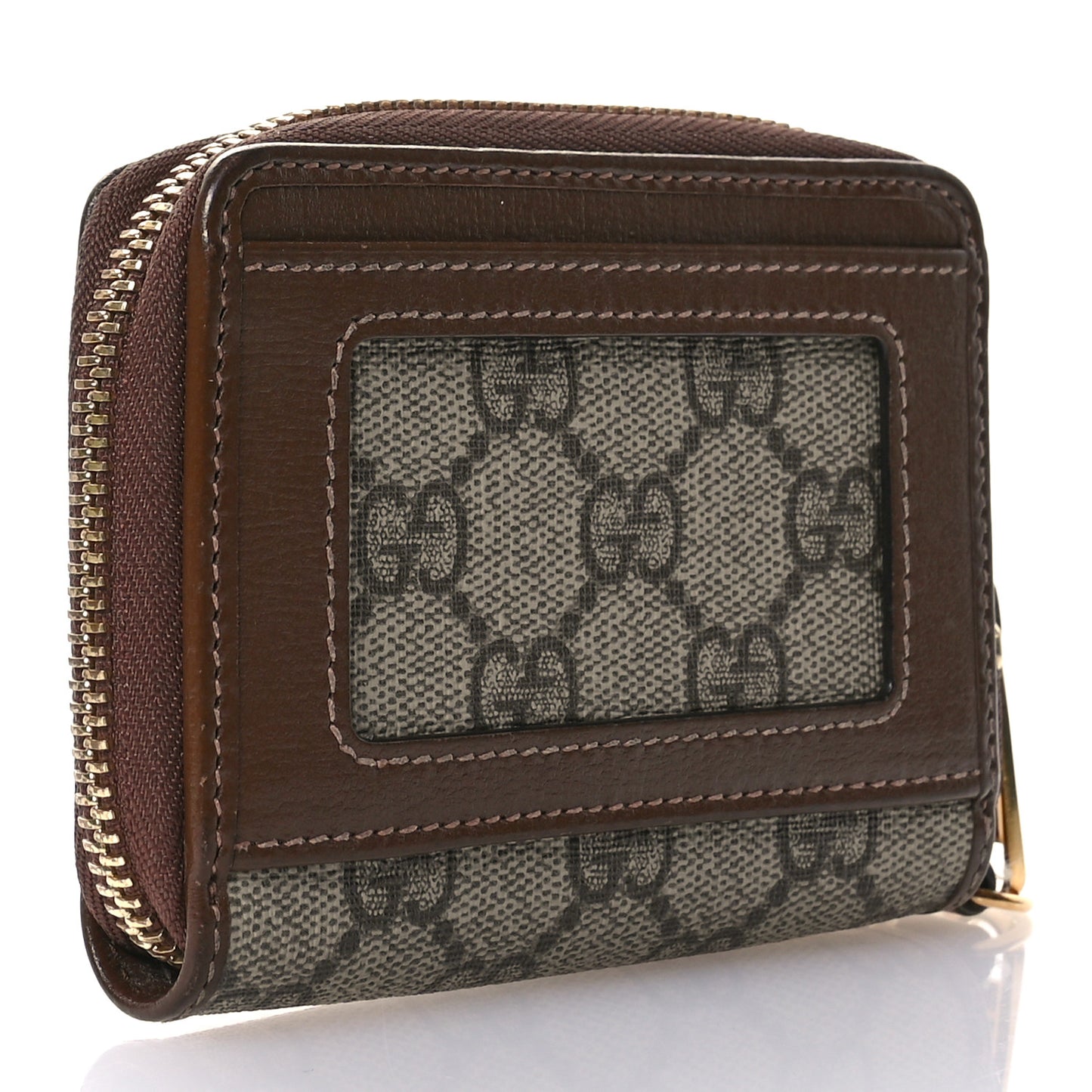 GG Supreme Monogram Azalea Calfskin Retro Interlocking G Compact Wallet Beige Ebony Brown Sugar