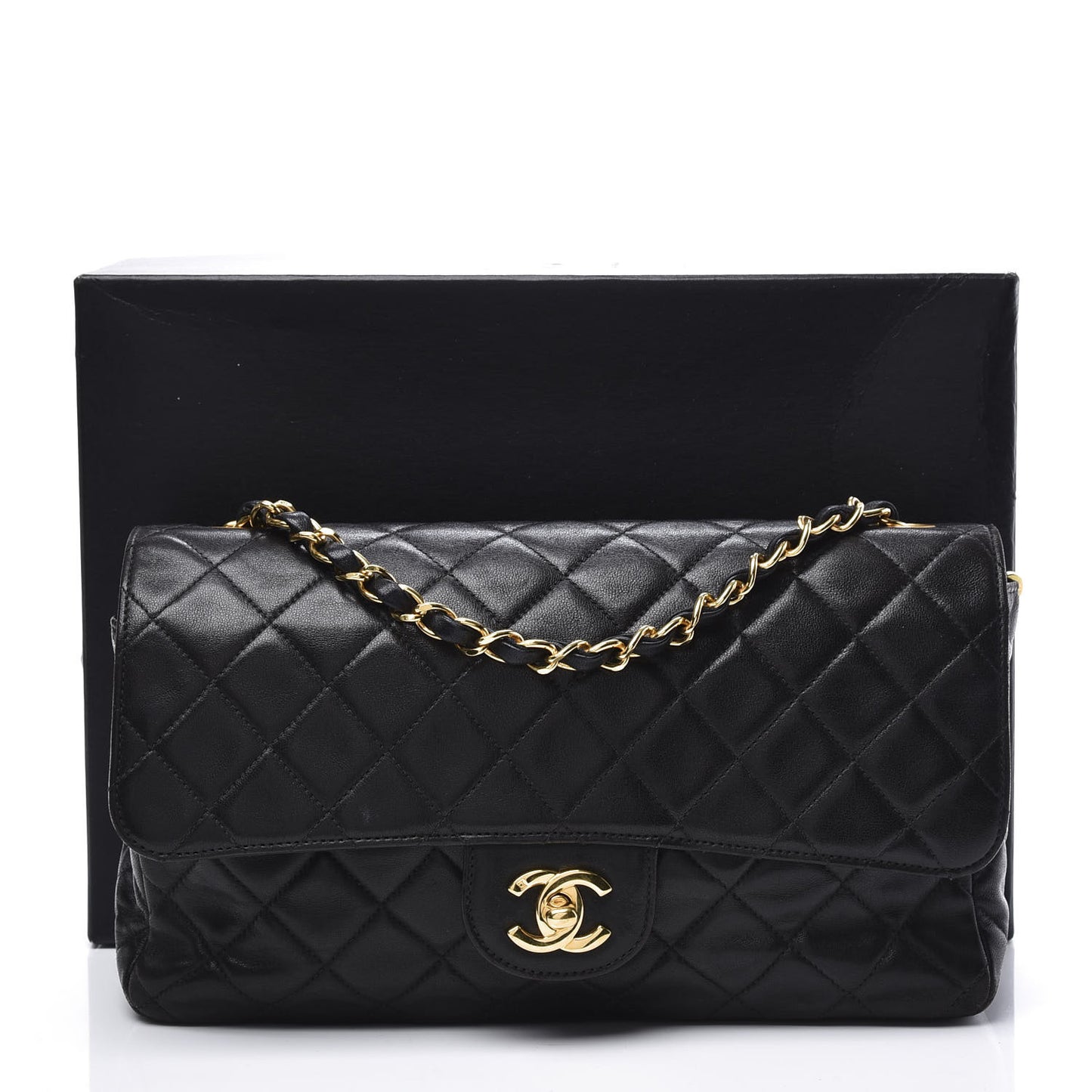 Lambskin Quilted Medium Single Flap Black