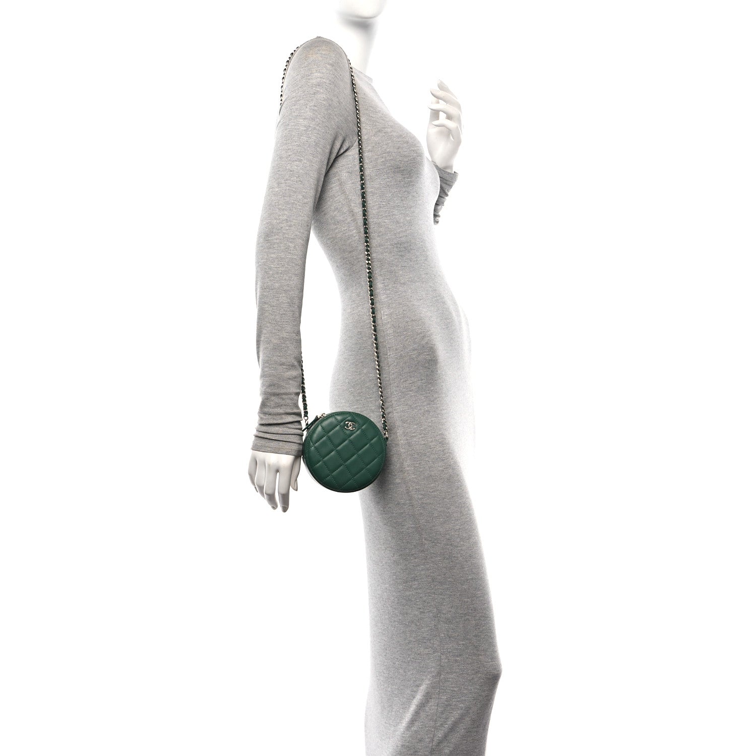 Chanel Lambskin Quilted Round Clutch With Chain Green 2 of 12