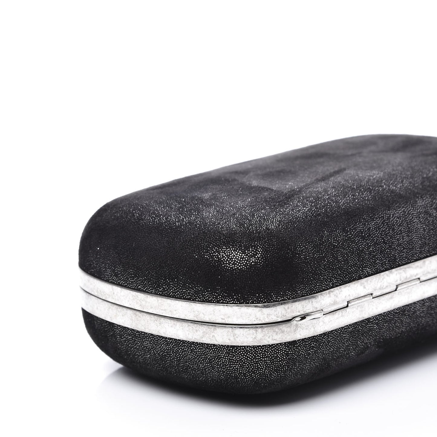Metallic Suede Skull Box Clutch Black