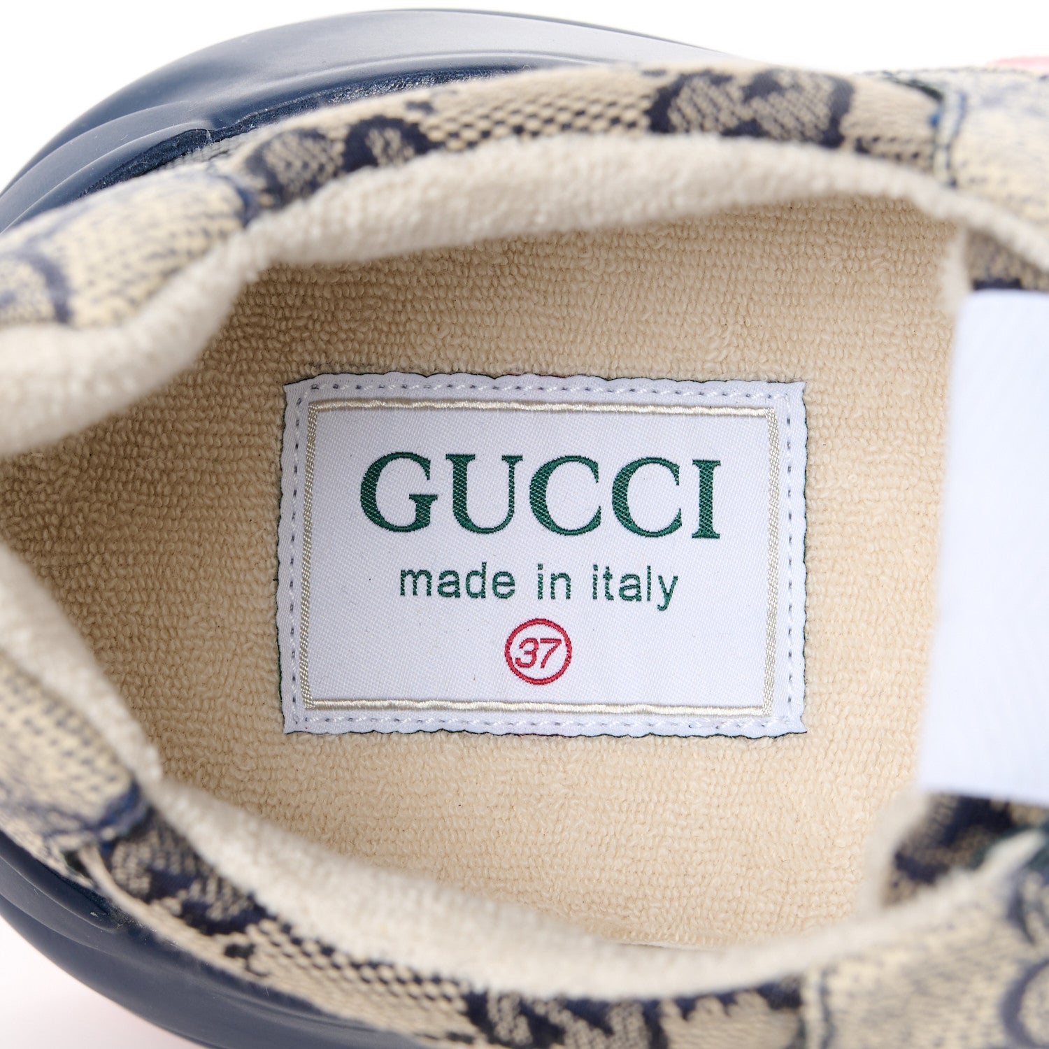 Gucci GG Supreme Monogram Mix Monogram Womens Rhyton Sneakers 37 Black Blue Wild Rose White Beige 7 of 8