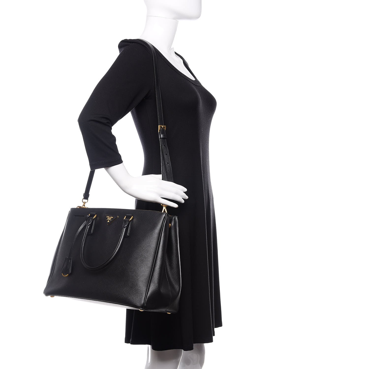 Prada Saffiano Medium Galleria Double Zip Tote Black 2 of 13