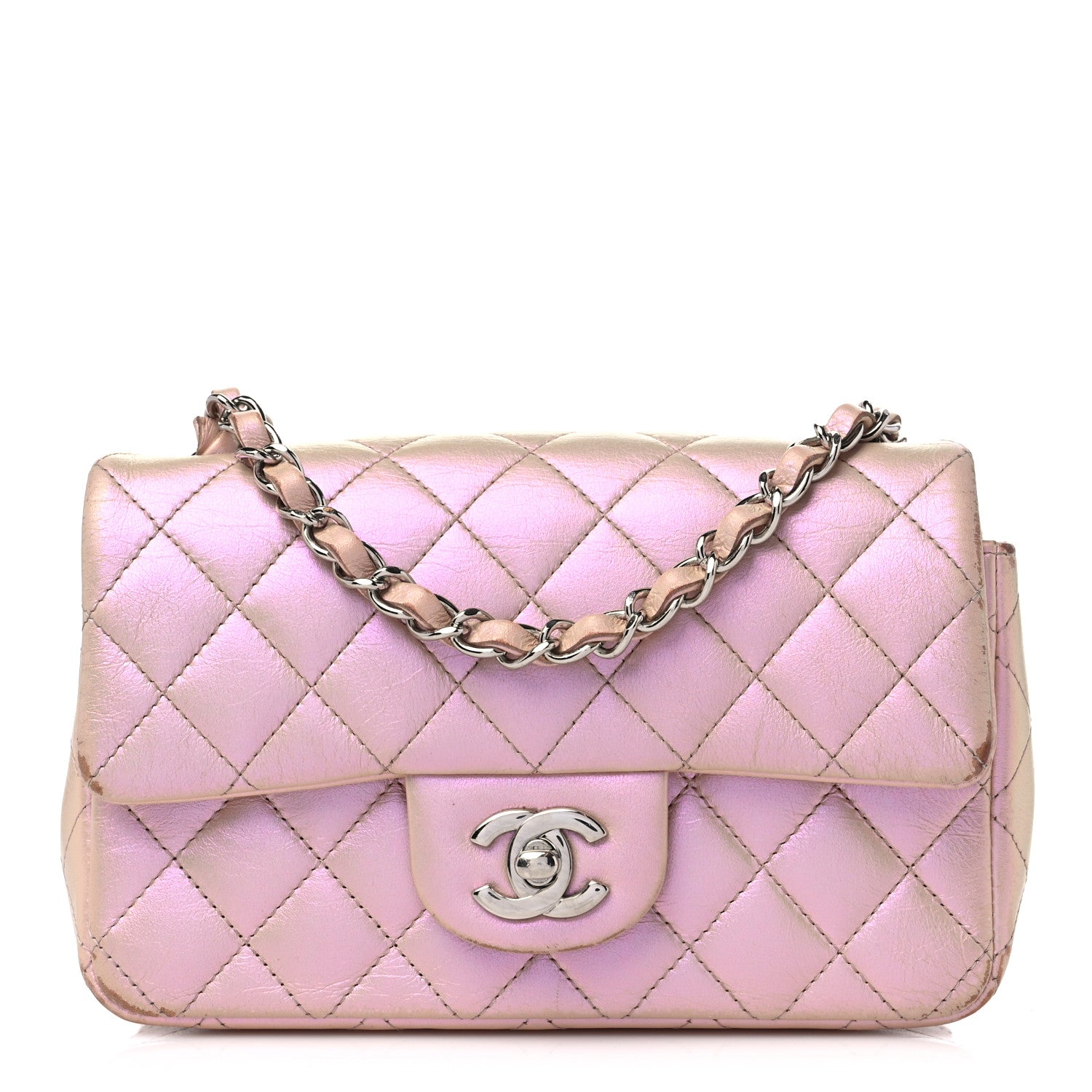 Chanel Iridescent Calfskin Quilted Mini Rectangular Flap Pink 1 of 15