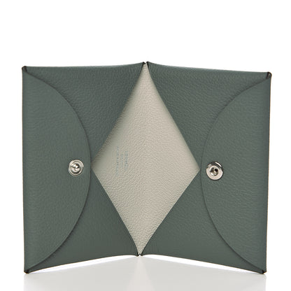 Hermes Evercolor Calvi Verso Card Case Vert Amande Gris Perle 6 of 8