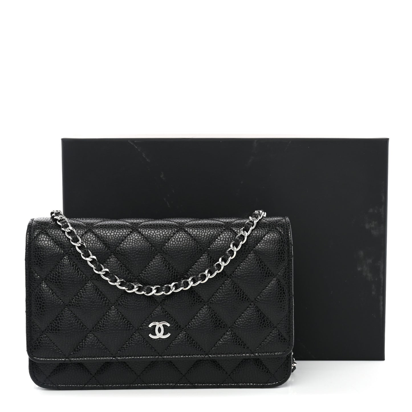 Caviar Quilted Wallet on Chain WOC Black