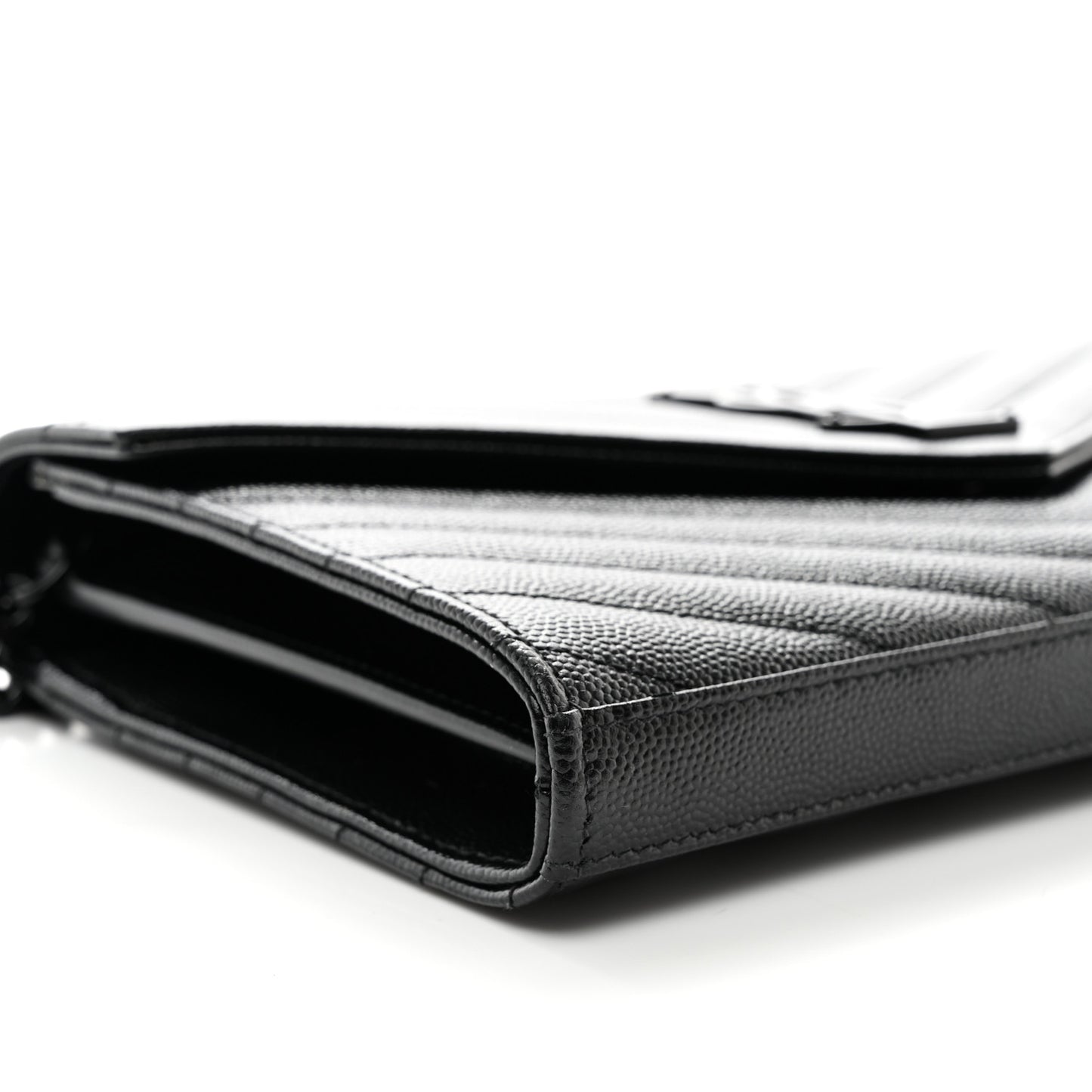 Grain De Poudre Matelasse Chevron Monogram Monochrome Envelope Chain Wallet Black