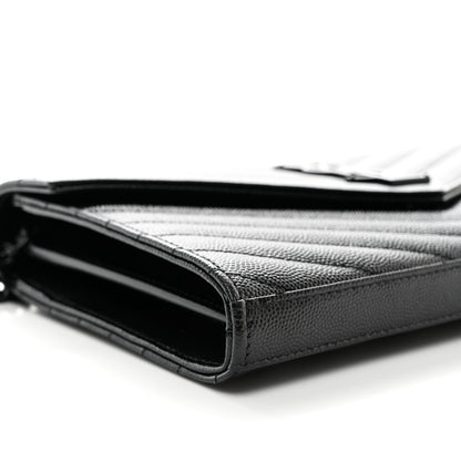 Saint Laurent Grain De Poudre Matelasse Chevron Monogram Monochrome Envelope Chain Wallet Black 10 of 11